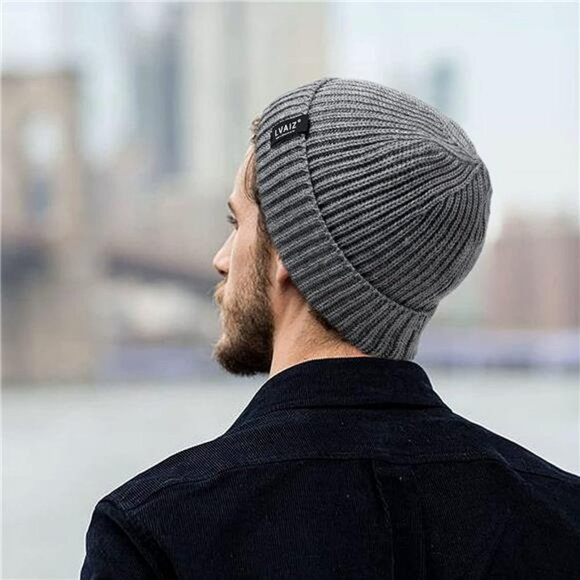 Winter Knitted Fishermen Beanie Hats for Men Merino Wool Short Cuffed Skull Cap - Picture 4 of 6